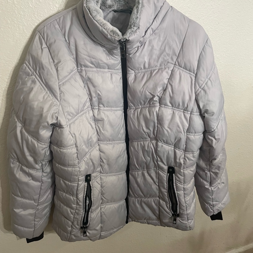 Nautica Light Gray Faux-Fur Trim Jacket